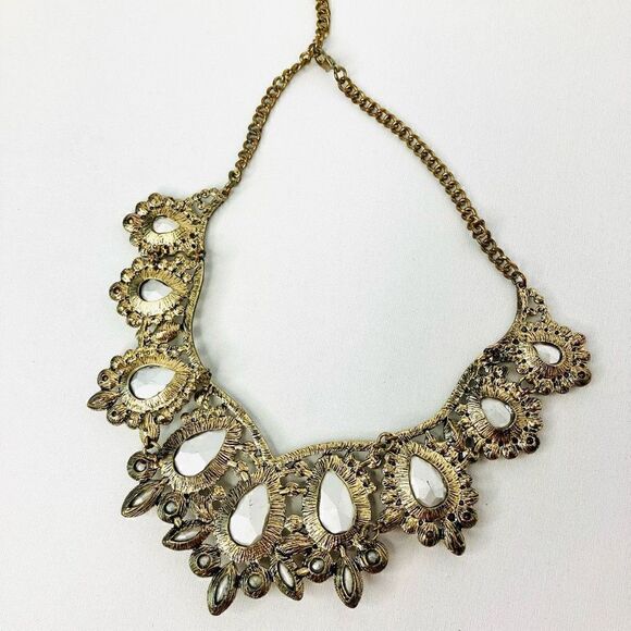 Vintage Fashion Jewelry Statement Necklace Rhinestone Silver Adjustable Chain - Picture 6 of 7